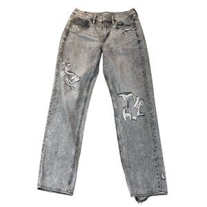 American Eagle Womens Jeans Size 4 Classic Straight Leg Distressed Gray Denim